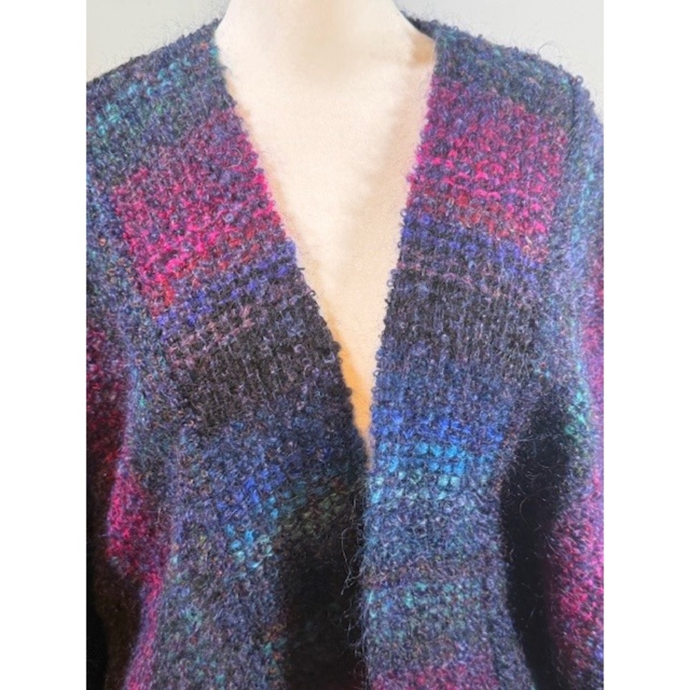 Hand Woven Artisan Cocoon Cardigan S-L Jewel Tone Purple Blue Wearable Art - Picture 5 of 5